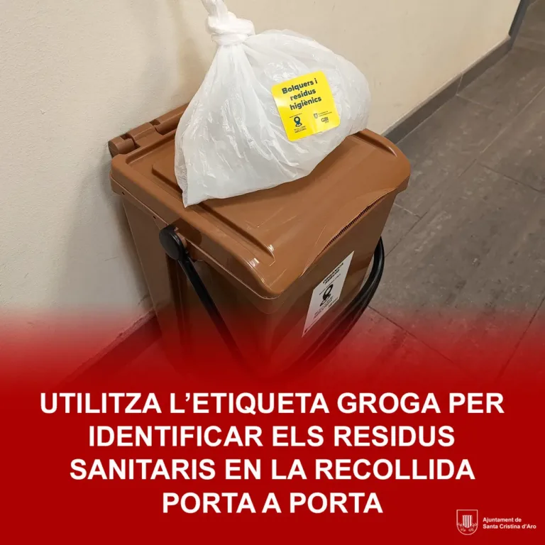 Utilitza l’etiqueta groga per identificar residus sanitaris en el porta a porta