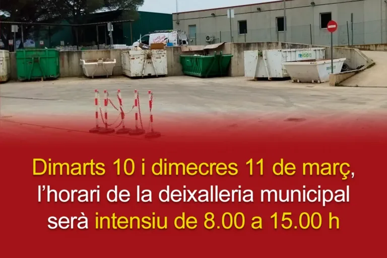 Horari intensiu a la deixalleria municipal, dimarts 10 i dimecres 11 de març de 8 a 15 h
